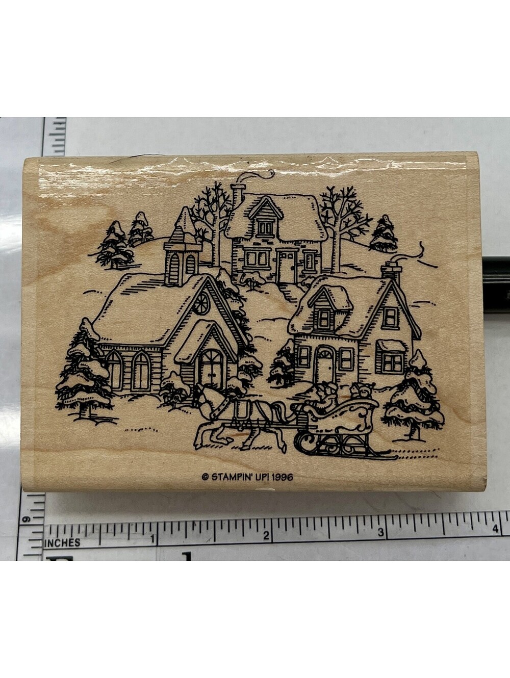 Stampin' Up 1996 Winter Village Horse Sleigh Large Wood Rubber Stamp